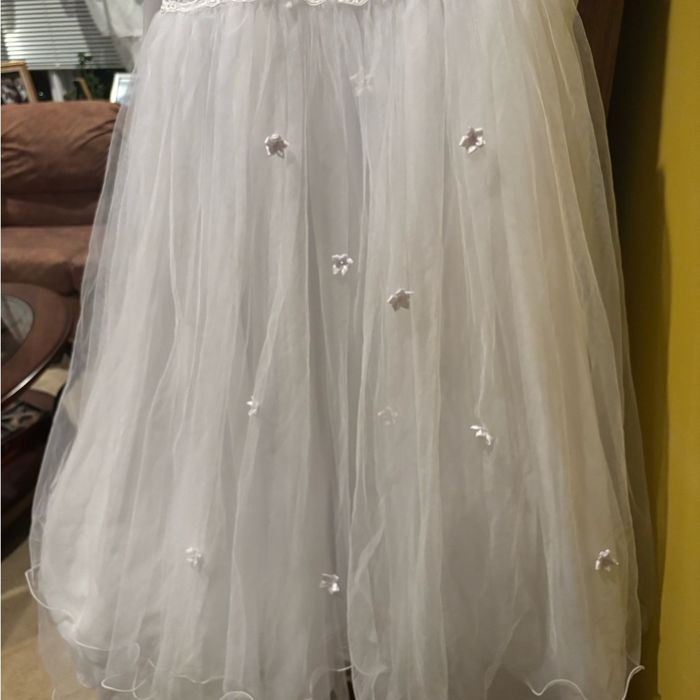 White Ruffled Embellished Midi Dress